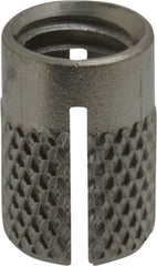 E-Z LOK - 5/16-18 UNC Grade 303 Stainless Steel Flush Press Fit Threaded Insert for Plastic - 9/16" OAL, 0.389" Insert Diam, 3/8" Hole Diam, 3/8" Drill - Exact Tooling