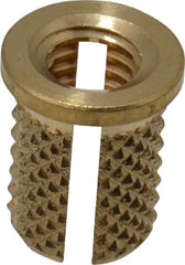 E-Z LOK - #10-32 UNF Brass Flanged Press Fit Threaded Insert for Plastic - 3/8" OAL, 0.262" Insert Diam, 1/4" Hole Diam, 1/4" Drill - Exact Tooling