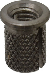 E-Z LOK - #10-32 UNF Grade 303 Stainless Steel Flanged Press Fit Threaded Insert for Plastic - 3/8" OAL, 0.262" Insert Diam, 1/4" Hole Diam, 1/4" Drill - Exact Tooling