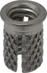 E-Z LOK - 1/4-20 UNC Grade 303 Stainless Steel Flanged Press Fit Threaded Insert for Plastic - 1/2" OAL, 0.326" Insert Diam, 5/16" Hole Diam, 5/16" Drill - Exact Tooling
