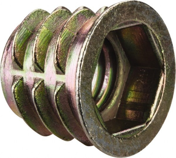 E-Z LOK - 3/8-16, Zinc Alloy Flanged Hex Drive Insert - 31/64" Drill, 0.4724" Hole Diam, 0.512" Long, M10 Hex - Exact Tooling