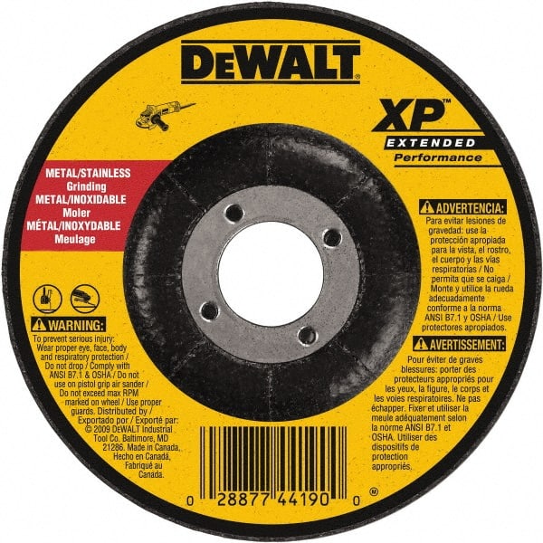 DeWALT - 24 Grit, 5" Wheel Diam, 1/4" Wheel Thickness, 7/8" Arbor Hole, Type 27 Depressed Center Wheel - Zirconia Alumina, Resinoid Bond, 12,200 Max RPM, Compatible with Angle Grinder - Exact Tooling