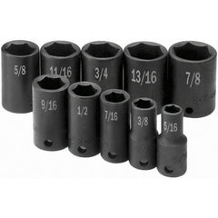 SK - 3/8" Drive Semi-Deep Impact Socket Set - 5/16 to 7/8", Inch Measurement Standard - Exact Tooling