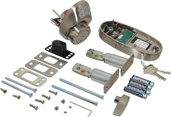 Master Lock - 1-3/8 to 1-3/4" Door Thickness, Satin Nickel Finish, Keyless Deadbolt - Nightwatch Override, Single Cylinder - Exact Tooling