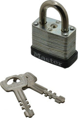 Master Lock - 1/2" Shackle Clearance, Keyed Alike Warded Cylinder Padlock - 3/16" Shackle Diam, Steel - Exact Tooling