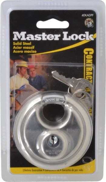 Master Lock - 3/4" Shackle Clearance, Keyed Alike Shielded Shackle Disk Lock Padlock - 3/8" Shackle Diam, Stainless Steel - Exact Tooling