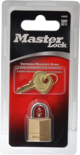 Master Lock - 7/16" Shackle Clearance, Keyed Different Solid Brasss Padlock - 5/32" Shackle Diam, Solid Brass - Exact Tooling