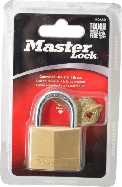 Master Lock - 7/8" Shackle Clearance, Keyed Alike Solid Brasss Padlock - 1/4" Shackle Diam, Solid Brass - Exact Tooling