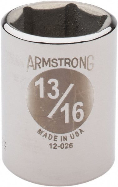 Armstrong - 13/16", 1/2" Drive, Standard Hand Socket - 6 Points, 1-29/64" OAL - Exact Tooling