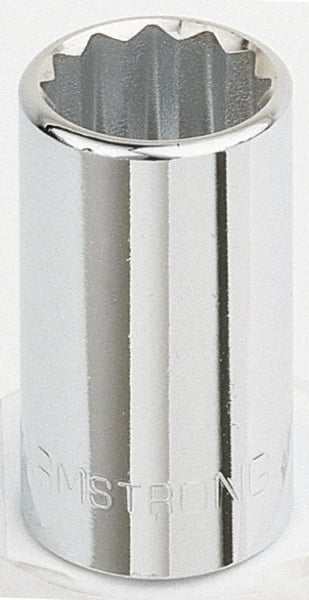Armstrong - 1/2" Drive, Standard Hand Socket - 12 Points, 1-15/32" OAL, Chrome Finish - Exact Tooling