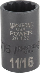 Armstrong - 11/16", 1/2" Drive, Standard Hand Socket - 12 Points, 1-29/64" OAL, Black Finish - Exact Tooling