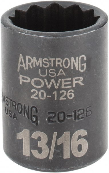 Armstrong - 13/16", 1/2" Drive, Standard Hand Socket - 12 Points, 1-29/64" OAL, Black Finish - Exact Tooling