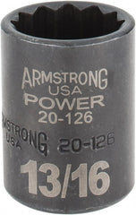 Armstrong - 13/16", 1/2" Drive, Standard Hand Socket - 12 Points, 1-29/64" OAL, Black Finish - Exact Tooling