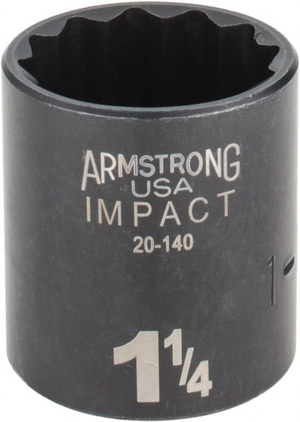 Armstrong - 1-1/4", 1/2" Drive, Standard Hand Socket - 12 Points, 1-45/64" OAL, Black Finish - Exact Tooling