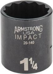 Armstrong - 1-1/4", 1/2" Drive, Standard Hand Socket - 12 Points, 1-45/64" OAL, Black Finish - Exact Tooling