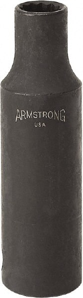 Armstrong - 9/16", 1/2" Drive, Deep Hand Socket - 12 Points, 3-13/64" OAL, Black Finish - Exact Tooling