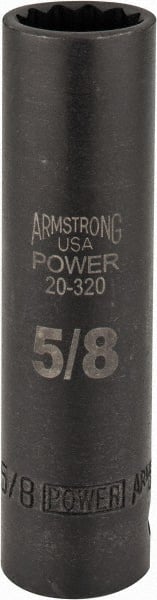 Armstrong - 5/8", 1/2" Drive, Deep Hand Socket - 12 Points, 3-13/64" OAL, Black Finish - Exact Tooling