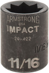 Armstrong - 1/2" Drive 11/16" Standard Impact Socket - 1-1/2" OAL - Exact Tooling