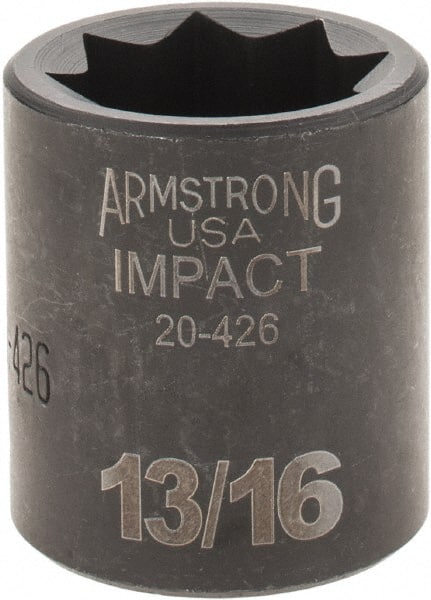Armstrong - 1/2" Drive 13/16" Standard Impact Socket - 1-1/2" OAL - Exact Tooling