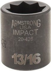 Armstrong - 1/2" Drive 13/16" Standard Impact Socket - 1-1/2" OAL - Exact Tooling