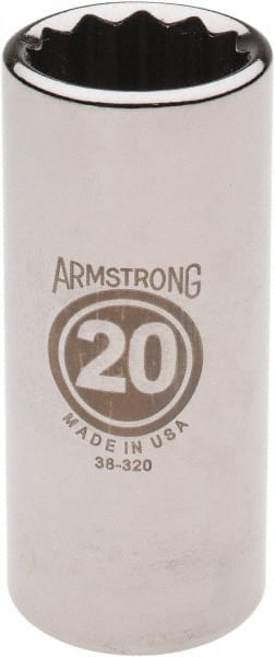 Armstrong - 3/8" Drive, Deep Hand Socket - 12 Points, 2-13/16" OAL, Chrome Finish - Exact Tooling