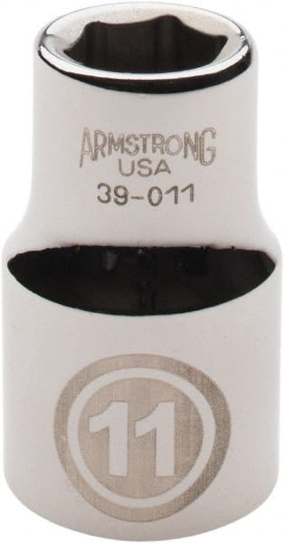 Armstrong - 1/2" Drive, Standard Hand Socket - 6 Points, 1-1/2" OAL, Chrome Finish - Exact Tooling