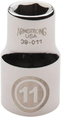 Armstrong - 1/2" Drive, Standard Hand Socket - 6 Points, 1-1/2" OAL, Chrome Finish - Exact Tooling