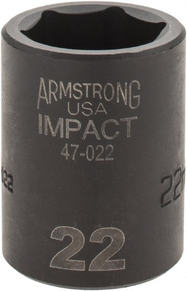 Armstrong - 1/2" Drive 22mm Standard Impact Socket - 6 Points, 1-5/8" OAL - Exact Tooling