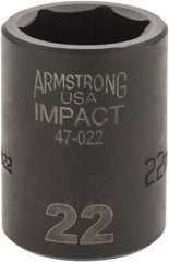 Armstrong - 1/2" Drive 22mm Standard Impact Socket - 6 Points, 1-5/8" OAL - Exact Tooling