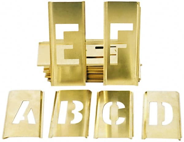 Ability One - Brass Stencils; Character Size: 1-1/2 (Inch); Number of Pieces: 45 - Exact Tooling