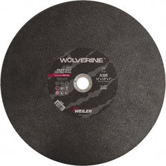 Weiler - 14" 30 Grit Aluminum Oxide Cutoff Wheel - 1/8" Thick, 1" Arbor, 4,400 Max RPM, Use with Chop Saws - Exact Tooling