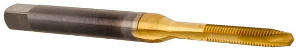 Vermont Tap & Die - M2x0.40 Metric, 2 Flute, TiN Finish, High Speed Steel Spiral Point Tap - Plug Chamfer, Right Hand Thread, 1-3/4" OAL, 7/16" Thread Length, 3.58mm Shank Diam, 6H Class of Fit, Series TN3112M - Exact Tooling