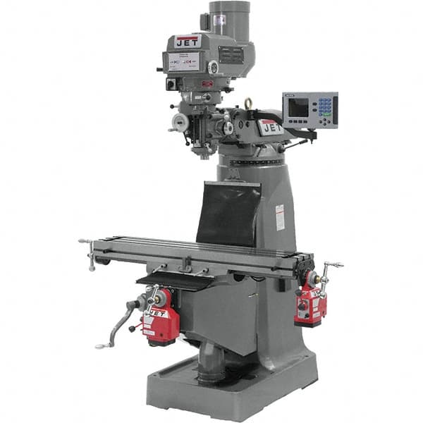 Jet - 9" Table Width x 49" Table Length, Variable Speed Pulley Control, 3 Phase Knee Milling Machine - R8 Spindle Taper, 2 hp - Exact Tooling