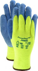 Ansell - Size L (9) Rubber Coated Thermal Terry Cold Protection Work Gloves - For General Purpose, Palm & Fingers Coated, Knit Wrist Cuff, Full Fingered, Yellow/Blue, Paired - Exact Tooling