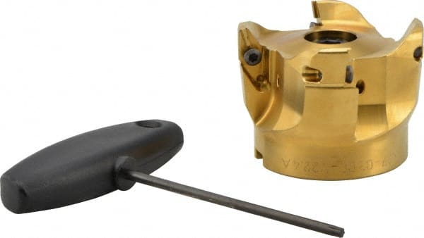 Seco - 3" Cut Diam, 0.394" Max Depth, 1" Arbor Hole, 4 Inserts, VPGX 2206..E.-E10 Insert Style, Indexable Copy Face Mill - R220.97 Cutter Style, 25,000 Max RPM, 2-1/4 High, Through Coolant, Series R220.97 - Exact Tooling