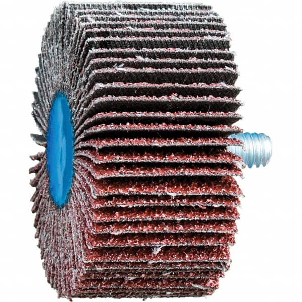 PFERD - 2" Diam x 1" Face Width, Aluminum Oxide Coated Mounted Flap Wheel - 1/4-20 Threaded Mount, 40 Grit, 23,000 Max RPM - Exact Tooling