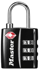 Master Lock - 3/4" Shackle Clearance, Keyed Different Luggage Lock Padlock - 1/8" Shackle Diam, Metal - Exact Tooling