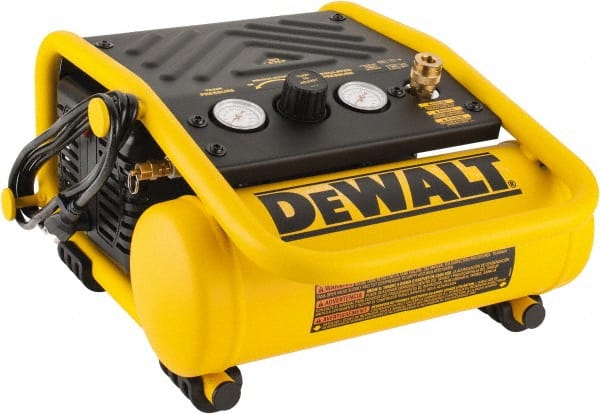 DeWALT - 0.3 HP, 0.6 CFM H, Carry Electric Oil Free Compressor - 1.0 Gallon Tank, 2.6 Amp, 135 Max psi, 120V - Exact Tooling