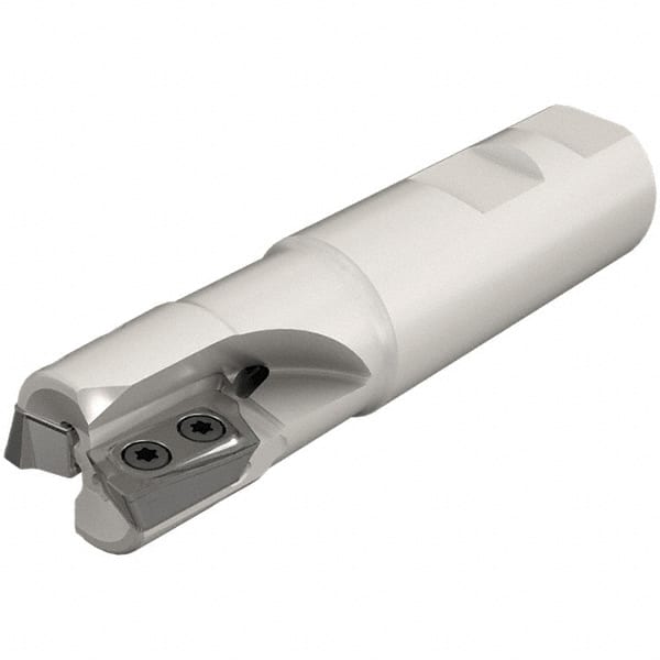 Iscar - 1" Cut Diam, 0.709" Max Depth of Cut, 1" Shank Diam, 4" OAL, Indexable Square Shoulder End Mill - HP AD.. 1906.. Inserts, Weldon Shank, 90° Lead Angle, Through Coolant, Series Heliplus - Exact Tooling