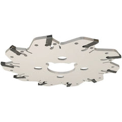 Iscar - Arbor Hole Connection, 0.132" Cutting Width, 1.34" Depth of Cut, 4.92" Cutter Diam, 1-1/4" Hole Diam, 8 Tooth Indexable Slotting Cutter - GM Toolholder, GIM, GIMY, GIP Insert, Right Hand Cutting Direction - Exact Tooling