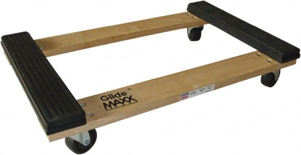 PRO-SOURCE - 1,000 Lb Capacity Hardwood/Rubber Open Rubber Capped Raised Ends Dolly - 30" Long x 18" Wide, 3" Wheels - Exact Tooling