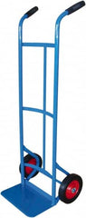 PRO-SOURCE - 500 Lb Capacity 47" OAH Hand Truck - 8 x 14" Base Plate, Dual Grip Handle, Steel, Solid Rubber Wheels - Exact Tooling