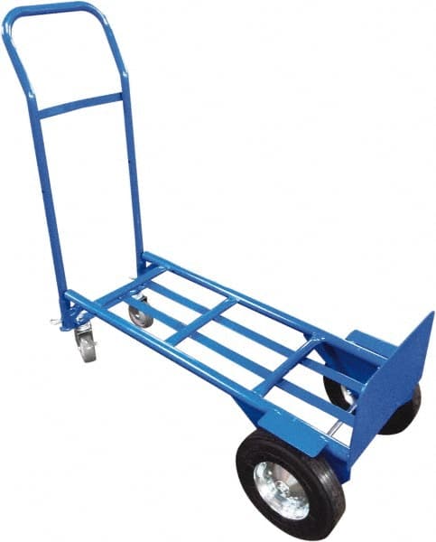 PRO-SOURCE - 1,000 Lb Capacity 53" OAH Convertible Hand Truck - 8 x 14" Base Plate, Swept Back Handle, Steel, Semi-Pneumatic Wheels - Exact Tooling