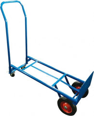 PRO-SOURCE - 600 Lb Capacity 46" OAH Convertible Hand Truck - 8 x 14" Base Plate, Swept Back Handle, Steel, Semi-Pneumatic Wheels - Exact Tooling