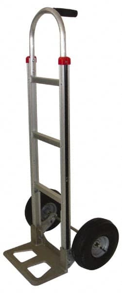 PRO-SOURCE - 500 Lb Capacity 52" OAH Hand Truck - 7-1/2 x 14" Base Plate, Single Grip Handle, Aluminum, Full Pneumatic Wheels - Exact Tooling