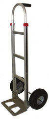 PRO-SOURCE - 500 Lb Capacity 52" OAH Hand Truck - 7-1/2 x 14" Base Plate, Single Grip Handle, Aluminum, Full Pneumatic Wheels - Exact Tooling