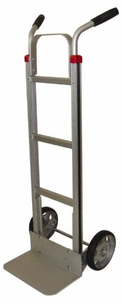 PRO-SOURCE - 600 Lb Capacity 49" OAH Welded Hand Truck - 7-1/2 x 14" Base Plate, High Back Dual Handle, Aluminum, Solid Rubber Wheels - Exact Tooling