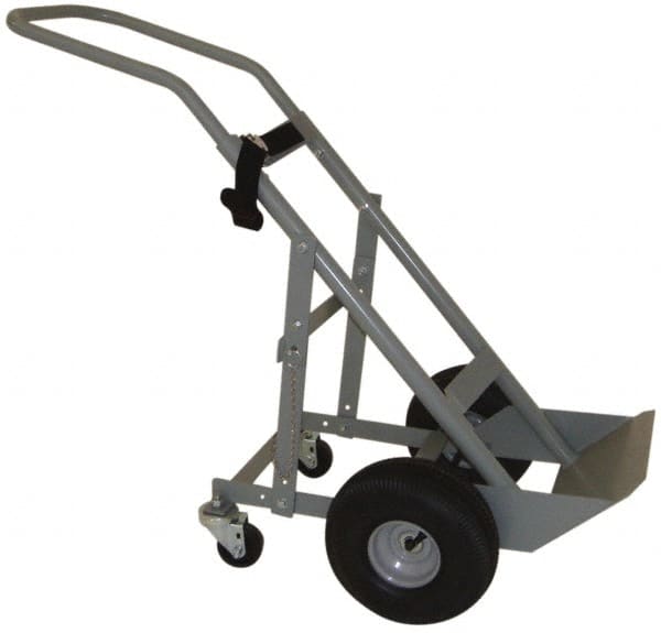 PRO-SOURCE - 500 Lb Capacity 48" OAH Cylinder Hand Truck - 7-1/2 x 14" Base Plate, Swept Back Handle, Steel, Full Pneumatic Wheels - Exact Tooling