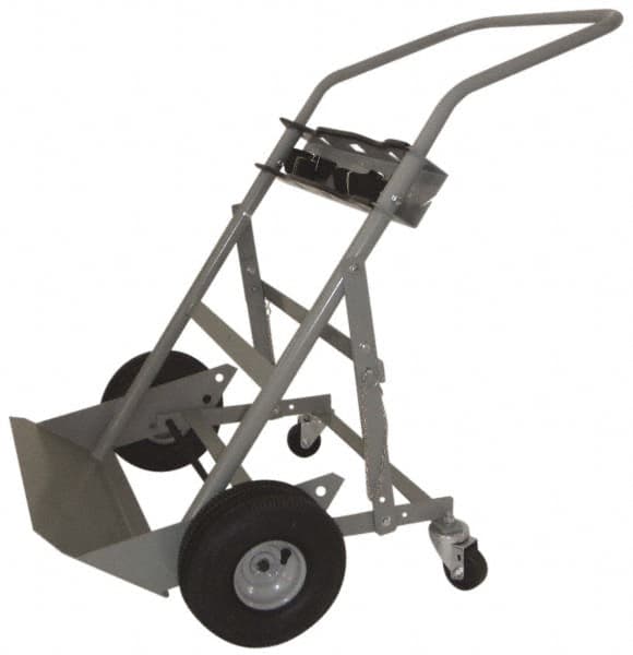 PRO-SOURCE - 500 Lb Capacity 48" OAH Cylinder Hand Truck - 7-1/2 x 14" Base Plate, Swept Back Handle, Steel, Full Pneumatic Wheels - Exact Tooling