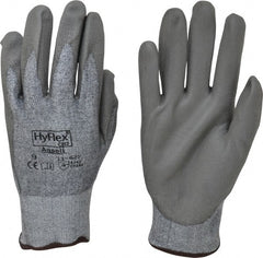 Ansell - Size L (9), ANSI Cut Lvl 2, Abrasion Lvl 6, Polyurethane Coated Cut Resistant Gloves - 10.5" Long, Palm & Fingers Coated, Dyneema/Lycra Lining, Knit Wrist, Gray/Gray, Paired - Exact Tooling